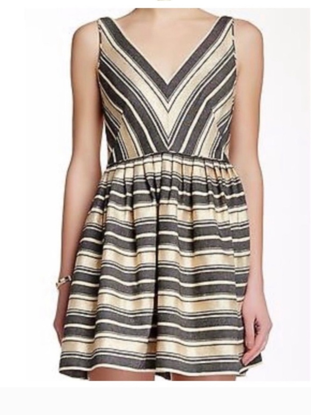 J. Crew Black & Gold Metallic Striped Party Prom Wedding Mini Dress Size 00